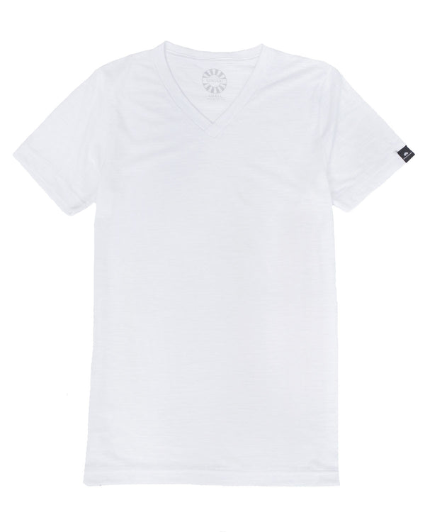 Men's V-Neck Shirt- White Slub